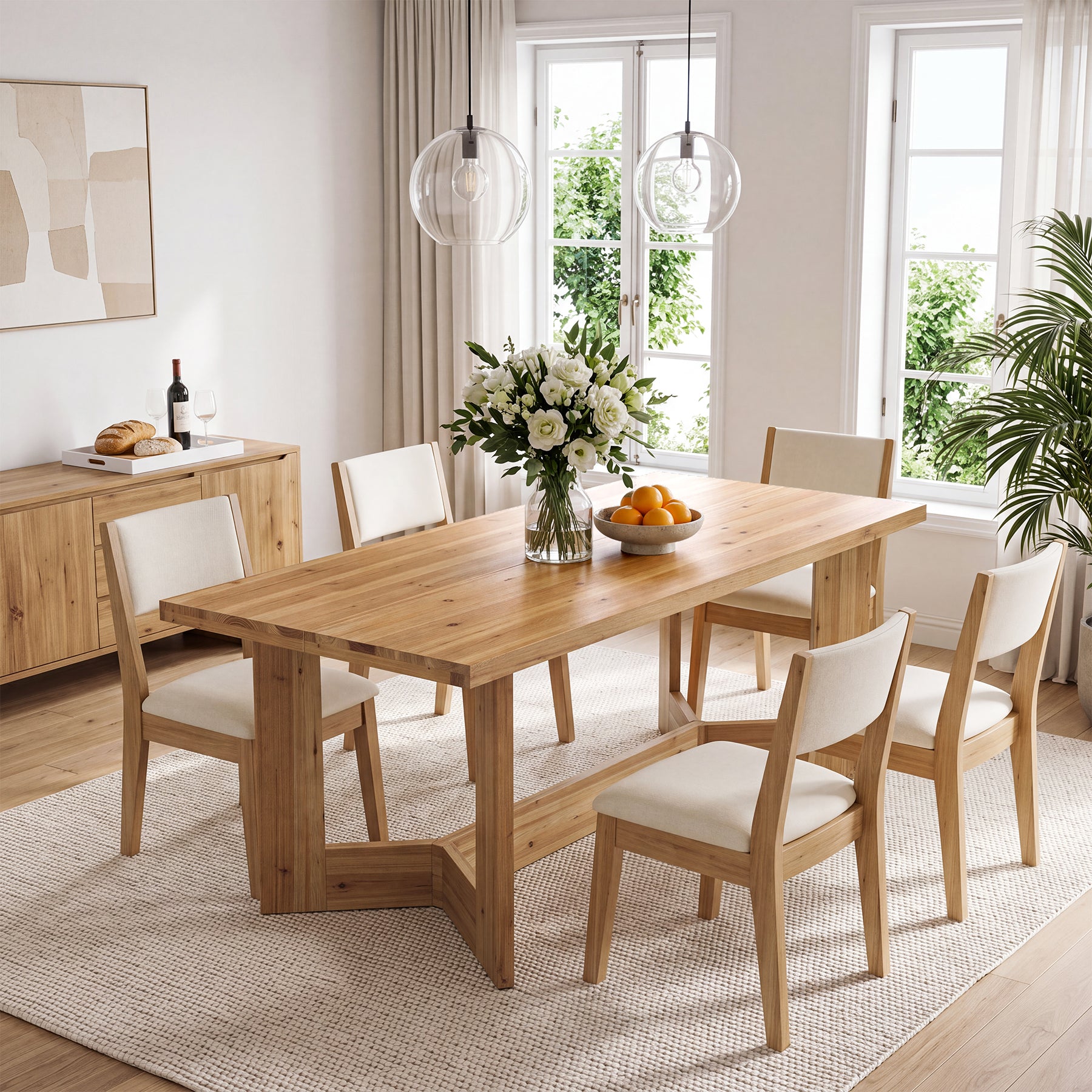 Tribesigns 63-Inch Solid Wood Dining Table for 6, Farmhouse Rectangle Table for Dining Room