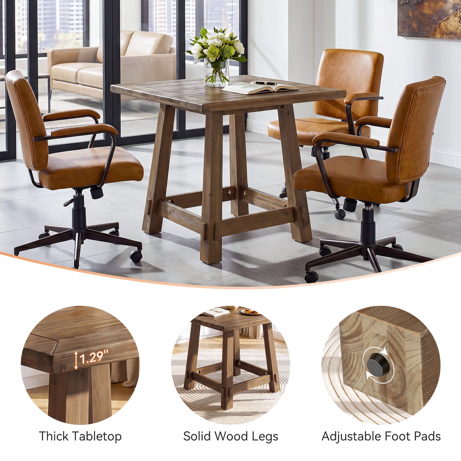Tribesigns 31.49-Inch Solid Wood Conference Table for 4, Square Meeting Table for Home Office