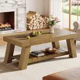 47.24-Inch Rectangular Coffee Table, Farmhouse Wood Center Table with 2-Tier Storage 3