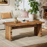 47 Inch Solid Wood Coffee Table, Farmhouse Rectangular Center Table with Natural Wave Edge 3