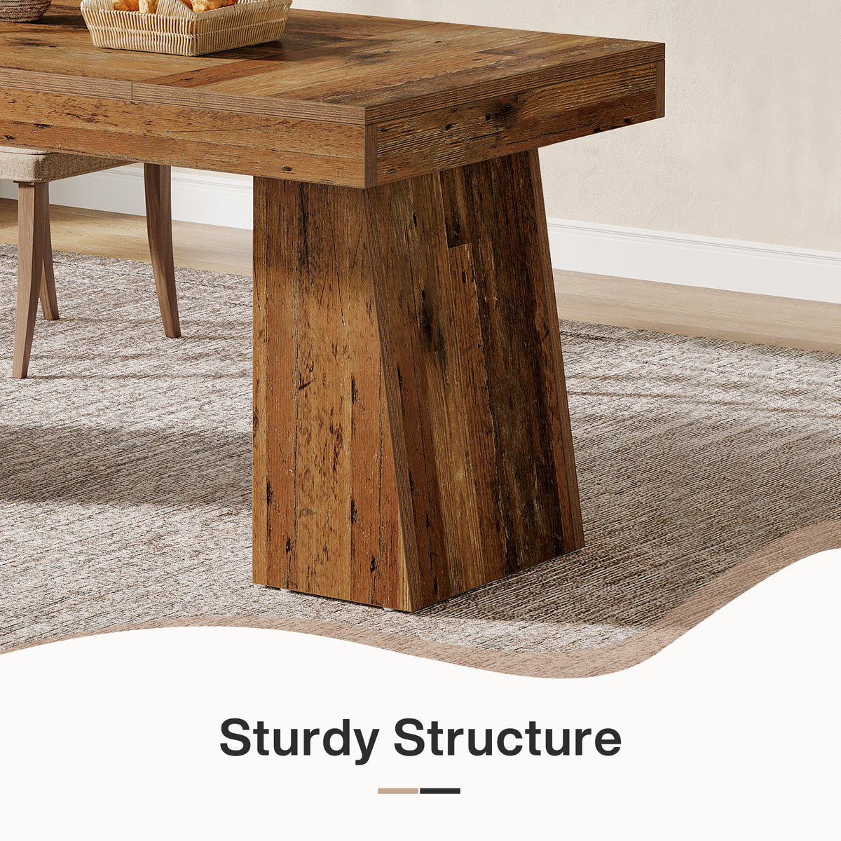 Tribesigns 55-Inch Dining Table for 4-6 People, Rectangular Farmhouse Kitchen Table with Double Pedestal Base