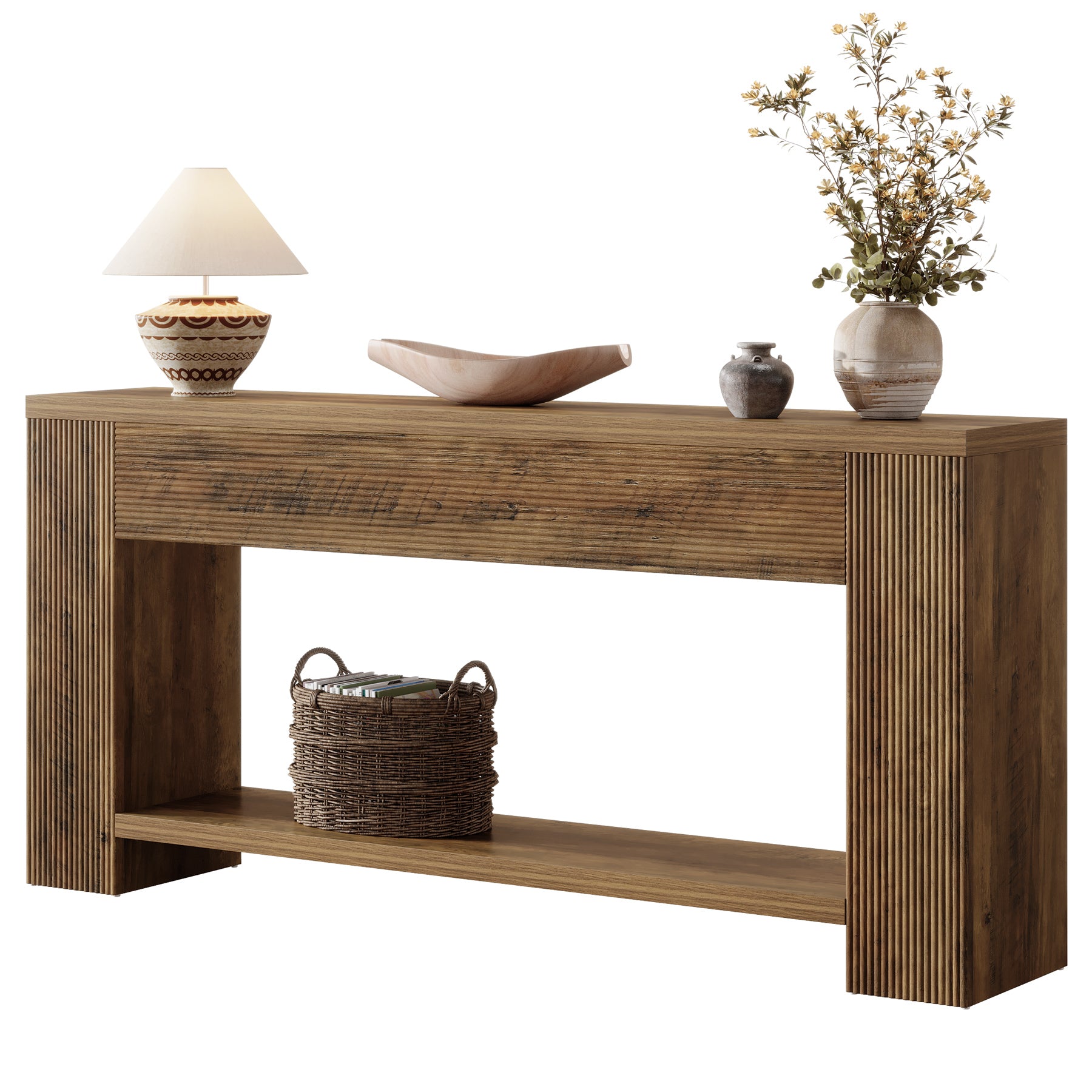 Tribesigns 70.9-Inch Console Table, Farmhouse Fluted Sofa Table for Entryway and Living Room