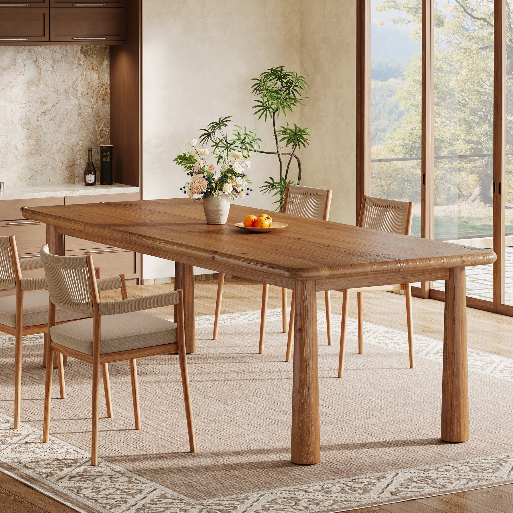 63-Inch Solid Wood Dining Table for 4 to 6 People, Farmhouse Rectangular Kitchen Table with 400 lb Capacity for Dining Room and Kitchen
