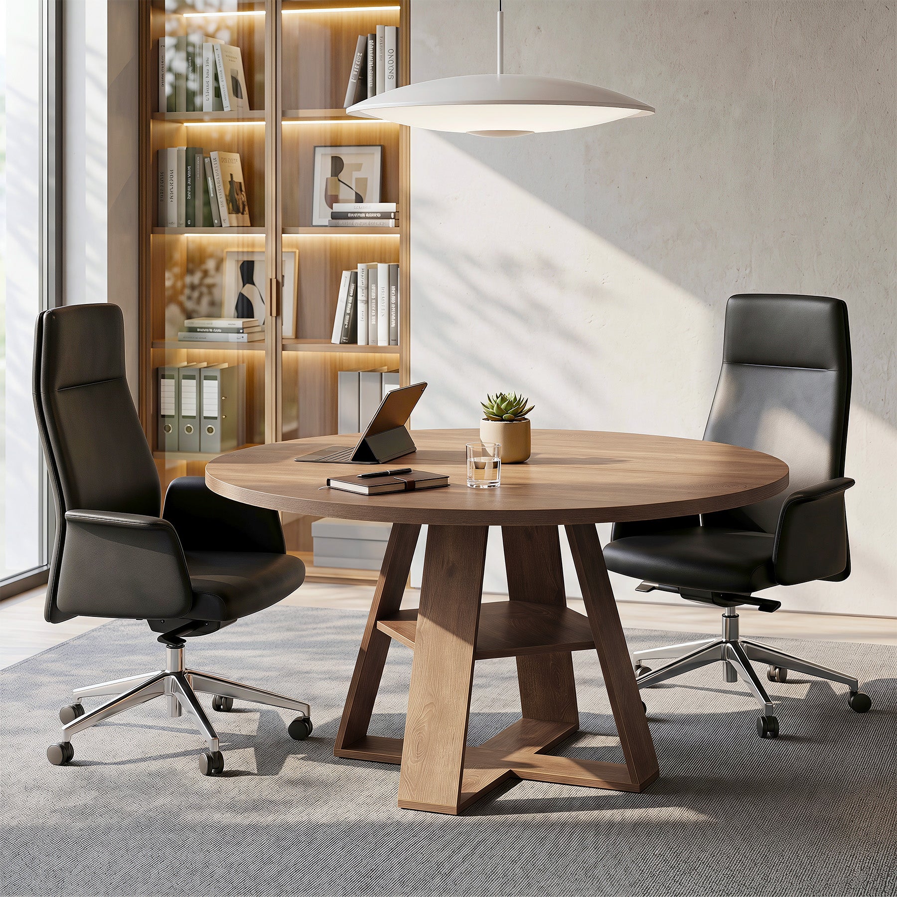 Tribesigns 47.24-Inch Round Conference Table for 4, Office Meeting Table with Lower Storage Shelf and X-Cross Base for Conference Room