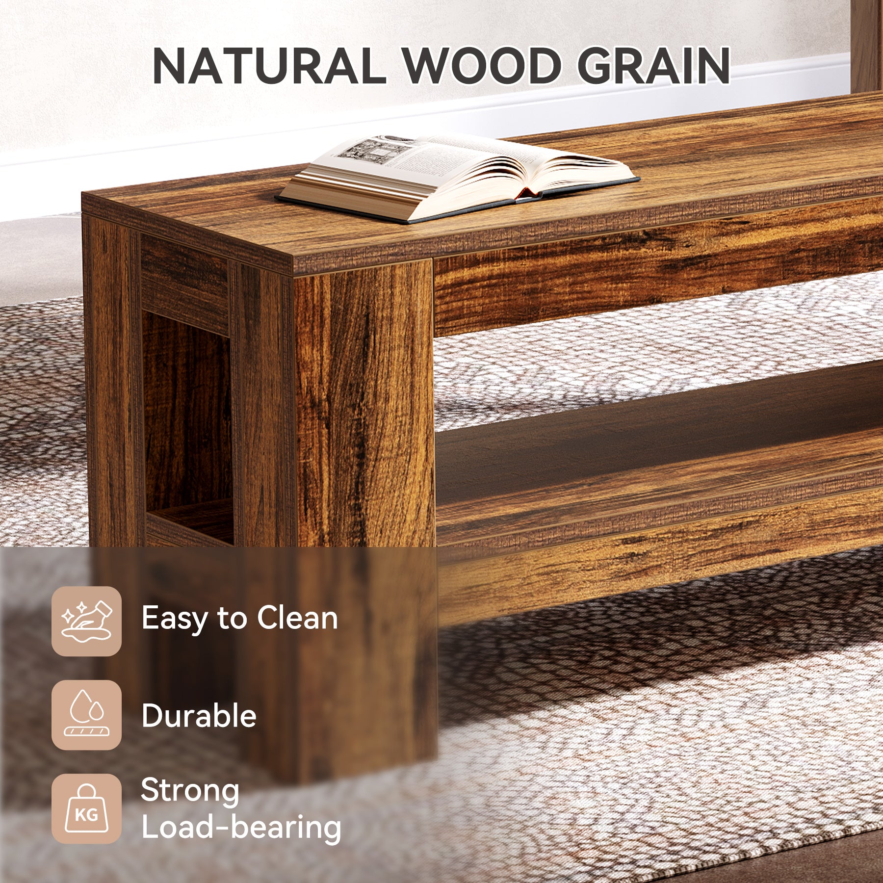 Tribesigns 59" Wooden Dining Bench, Farmhouse Storage Bench for Dining Room