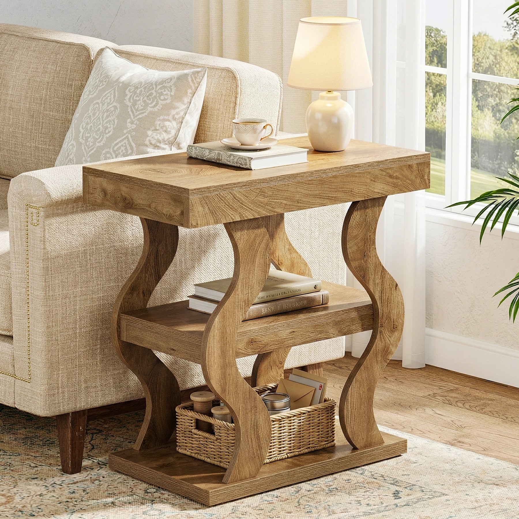 Tribesigns 23.62" Wavy End Table, 3-Tier Side Table for Living Room