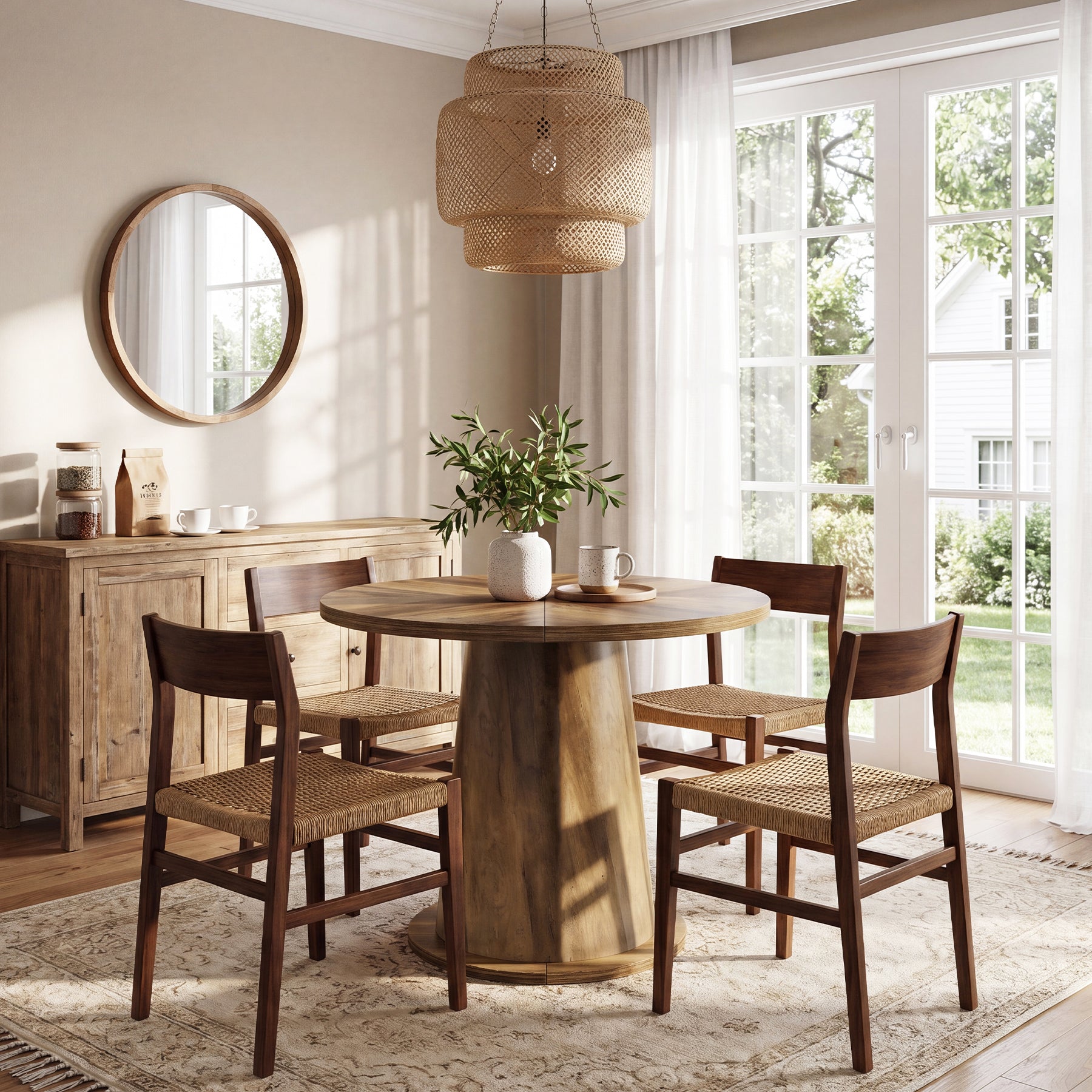31.5-Inch Small Round Dining Table with Pedestal Base, Mid-Century Kitchen Table for 2 to 4 People