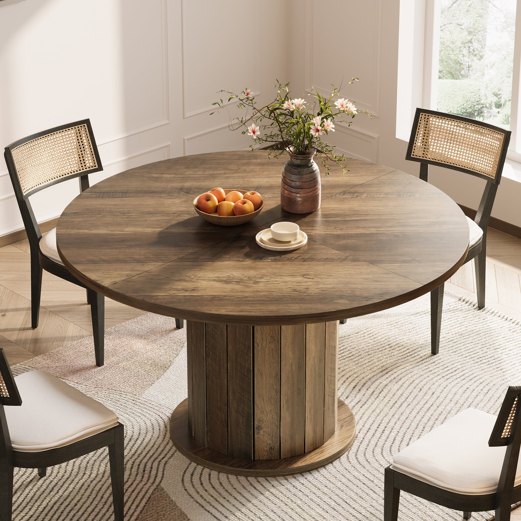 47.24-Inch Round Dining Table with Pedestal Base, Farmhouse Kitchen Table for 4 to 6 People