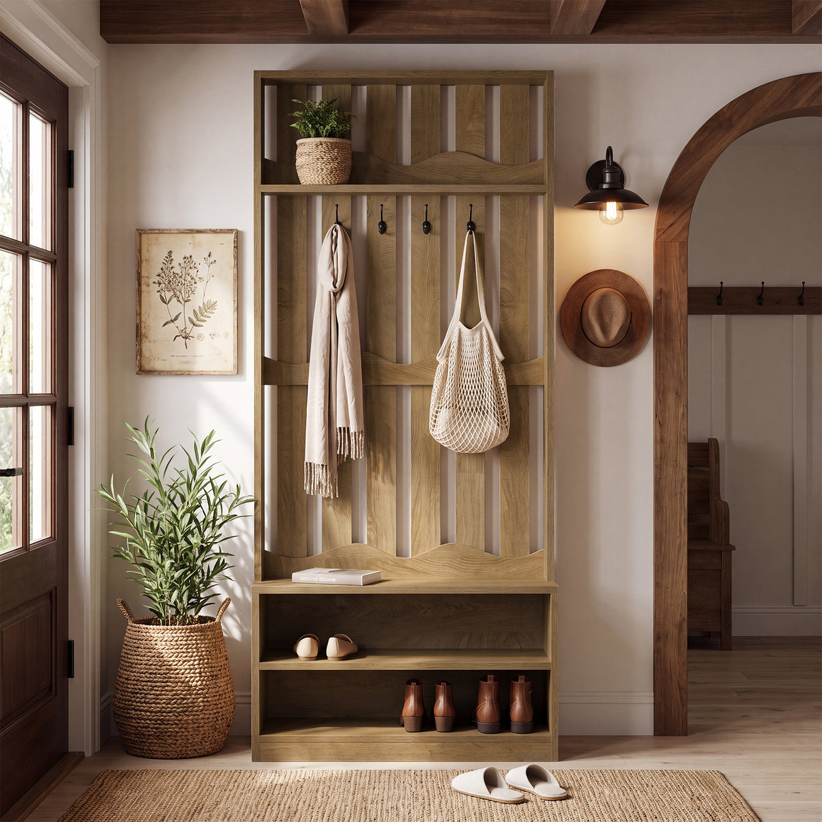 Tribesigns 31.5-Inch Coat Rack with Bench and Shoe Storage, 4-in-1 Hall Tree for Hallway