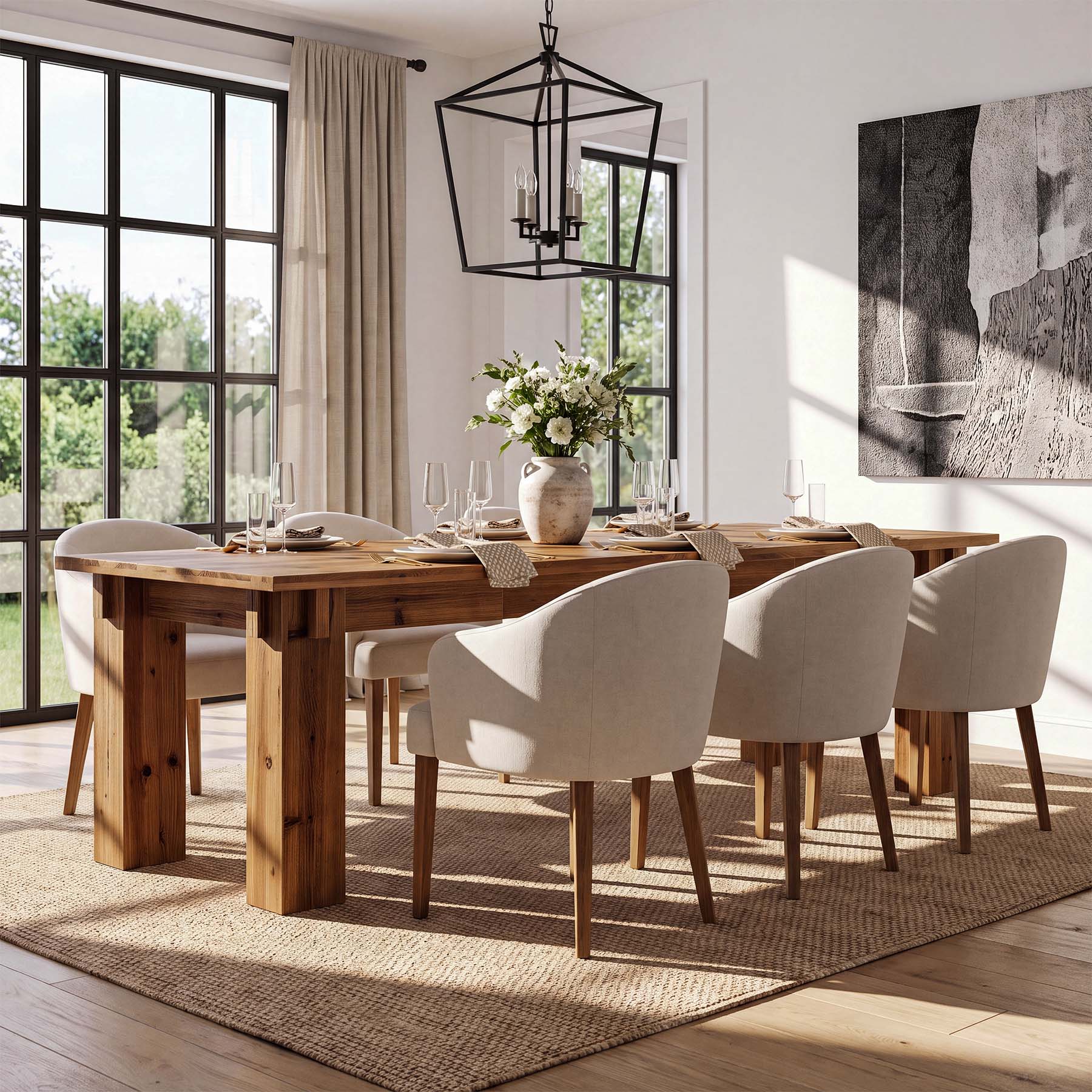 Tribesigns 78.74-Inch Solid Wood Dining Table, 6-8 Person Farmhouse Table with Block Legs