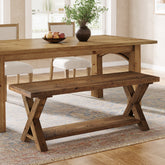 Tribesigns 43.3-Inch Solid Wood Dining Bench with X-Shaped Legs and Storage Shelf, Farmhouse Kitchen Table Bench for Dining Room 3