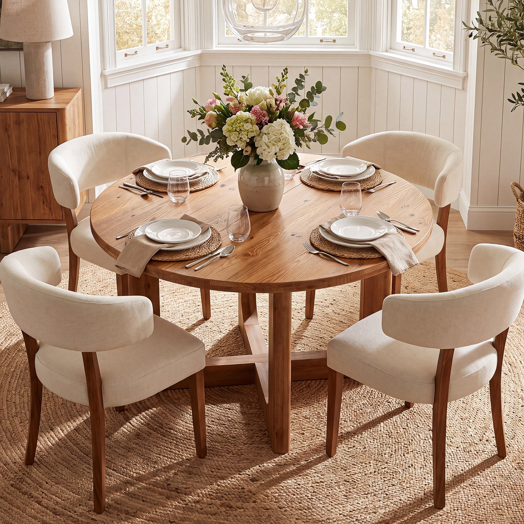 39.4-Inch Round Solid Wood Dining Table with X-Cross Legs, Farmhouse Kitchen Table for 2 to 4 People