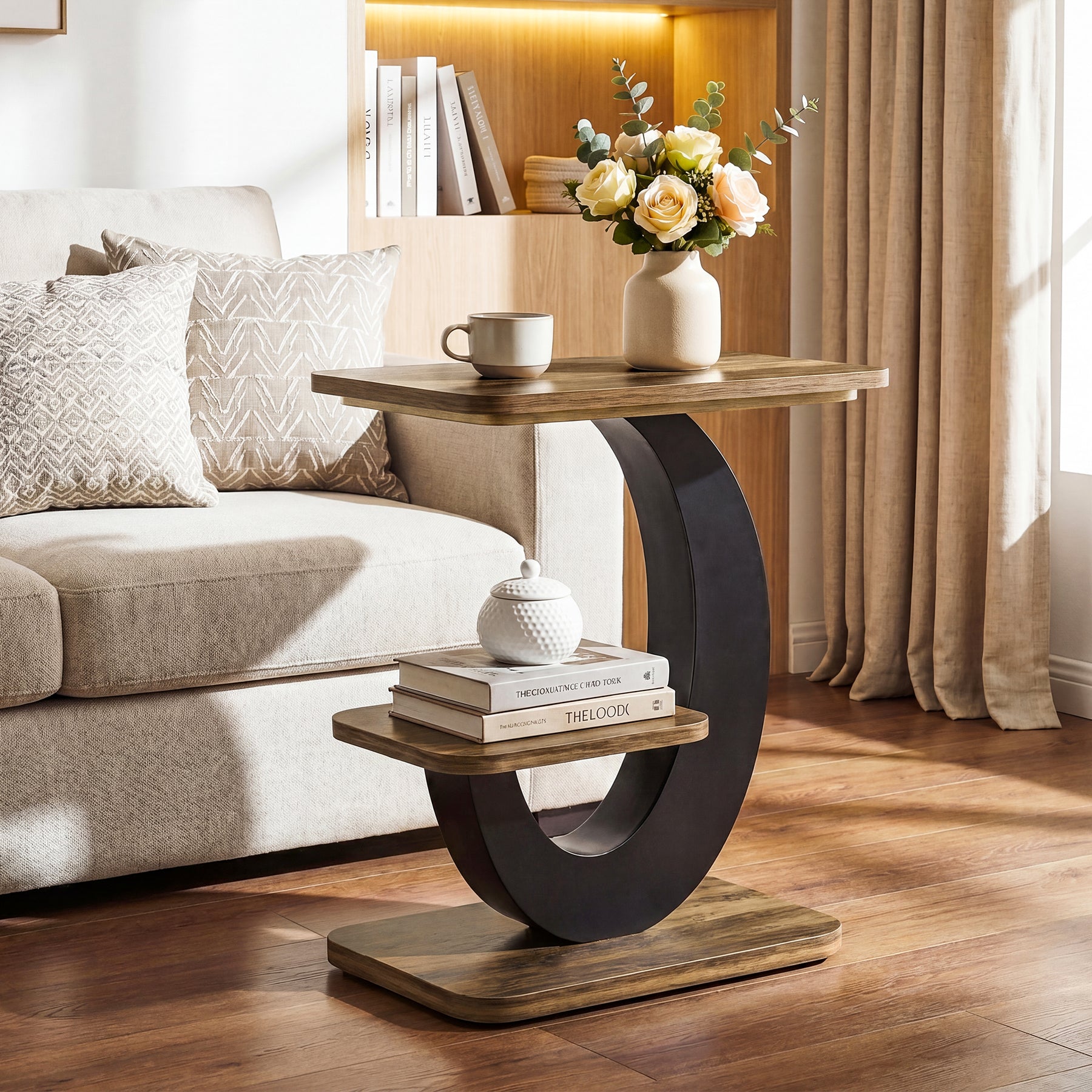 23.6-Inch 2-Tier Narrow End Table with Storage Shelf, Industrial Side Table Nightstand for Living Room
