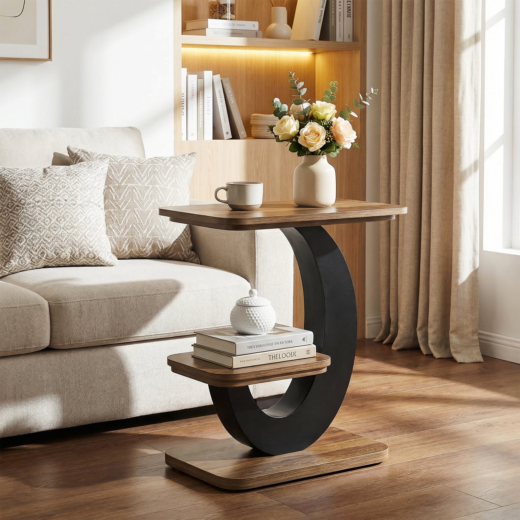 23.6-Inch 2-Tier Narrow End Table with Storage Shelf, Industrial Side Table Nightstand for Living Room