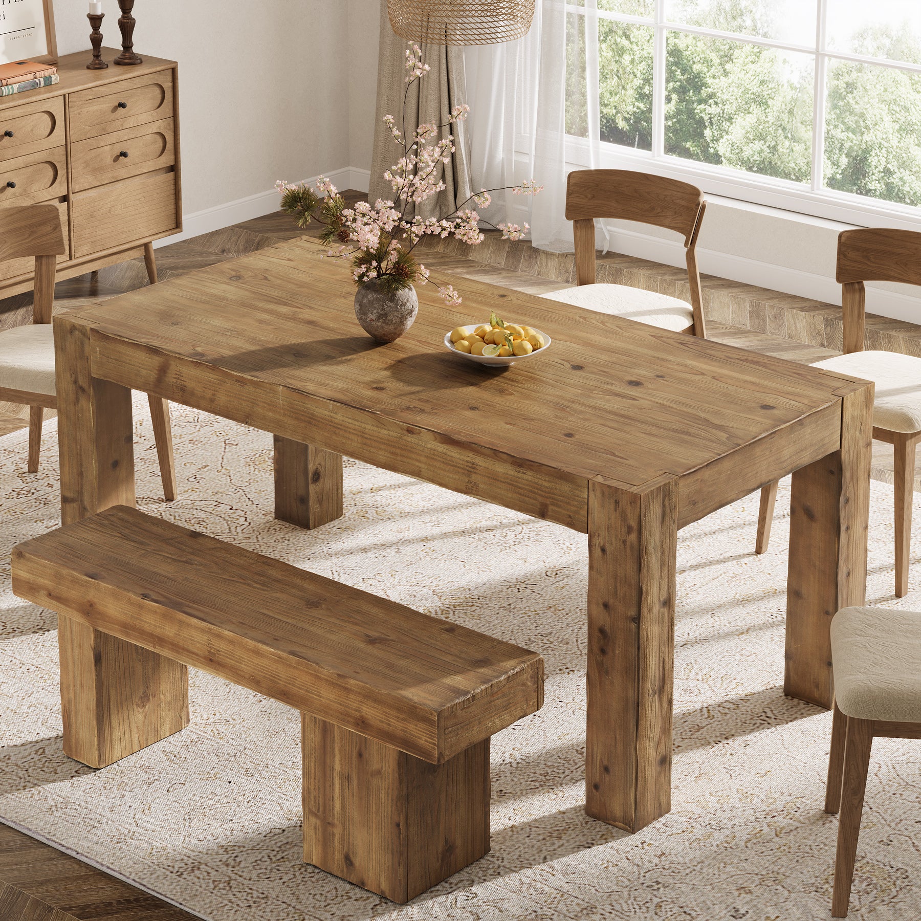 Tribesigns 63" Solid Wood Dining Table, Farmhouse Table for Dining Room (Only Table)