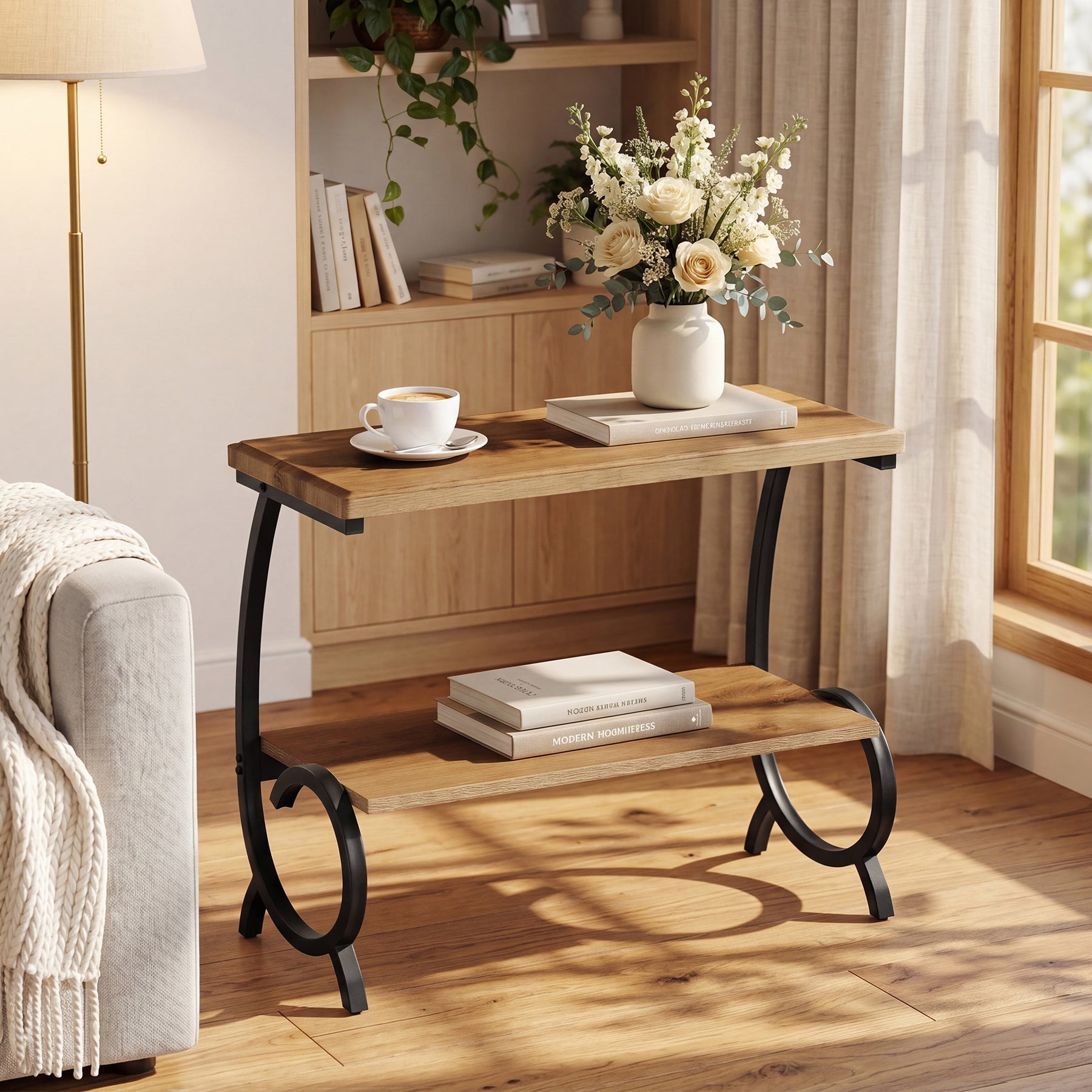 Tribesigns 23.6-Inch Tall 2-Tier End Table, Narrow Couch Side Table with J-Shaped Metal Legs