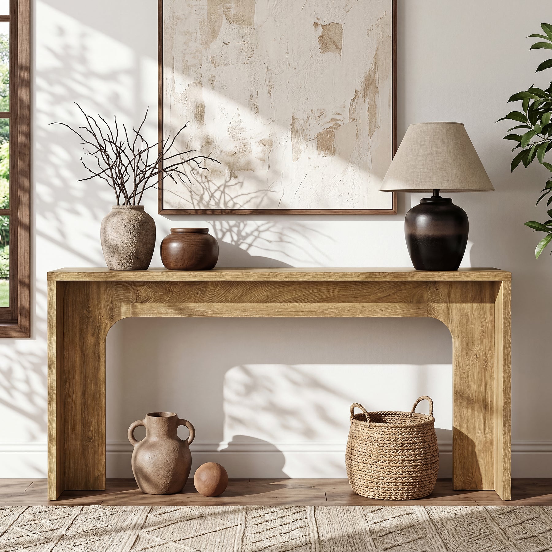 63-Inch Narrow Console Table, Minimalist Wood Entryway Table with Sturdy Base