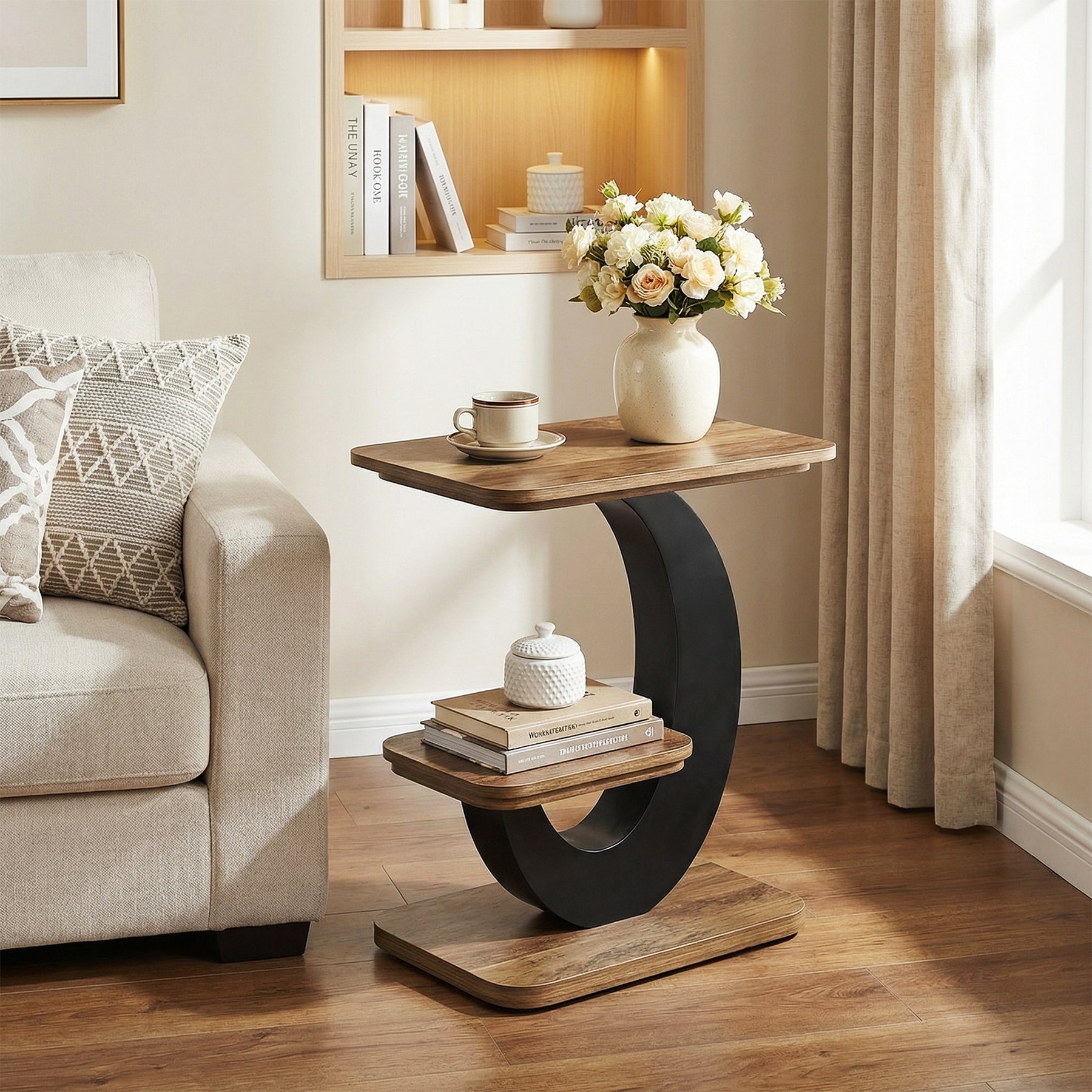 23.6-Inch 2-Tier Narrow End Table with Storage Shelf, Industrial Side Table Nightstand for Living Room