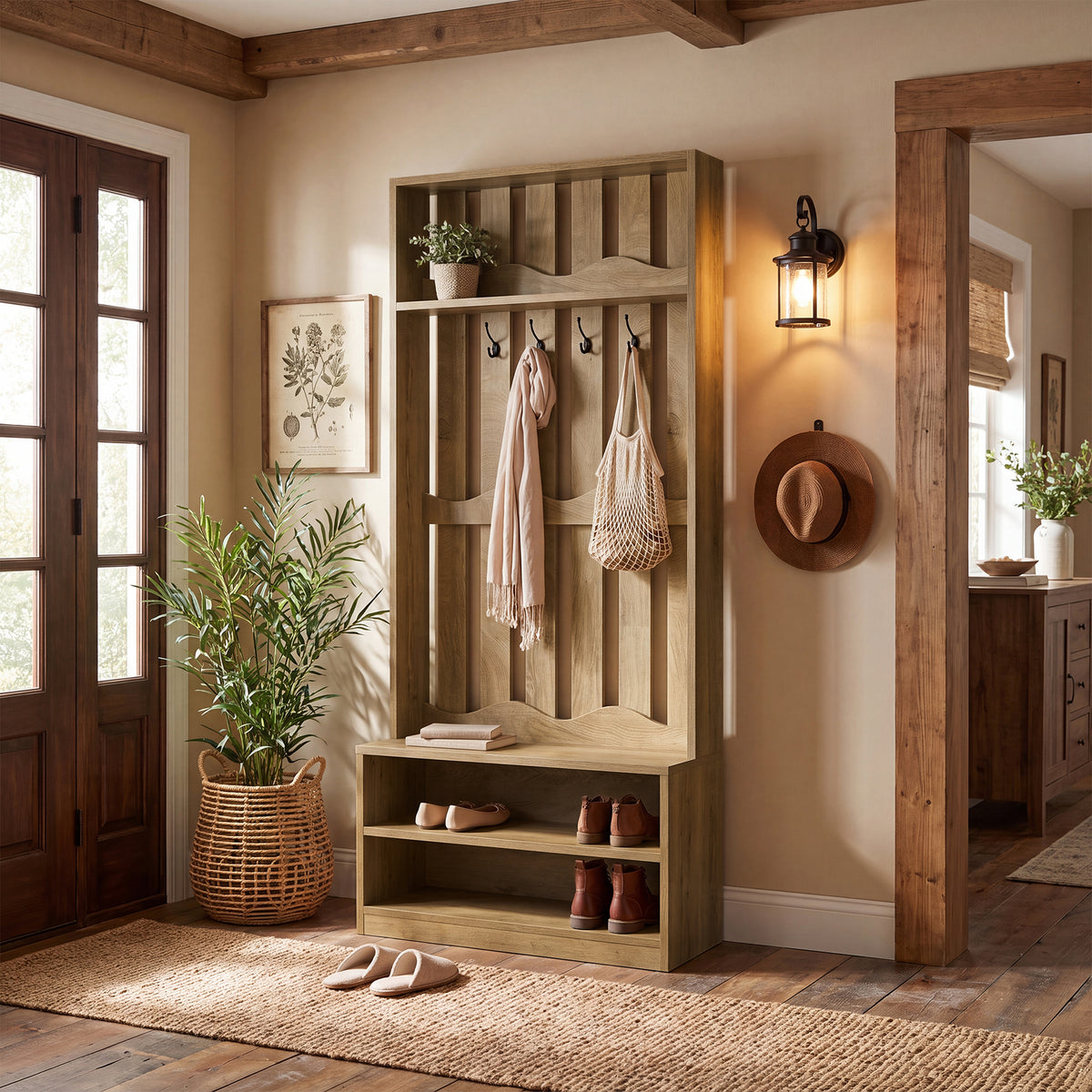 Tribesigns 31.5-Inch Coat Rack with Bench and Shoe Storage, 4-in-1 Hall Tree for Hallway