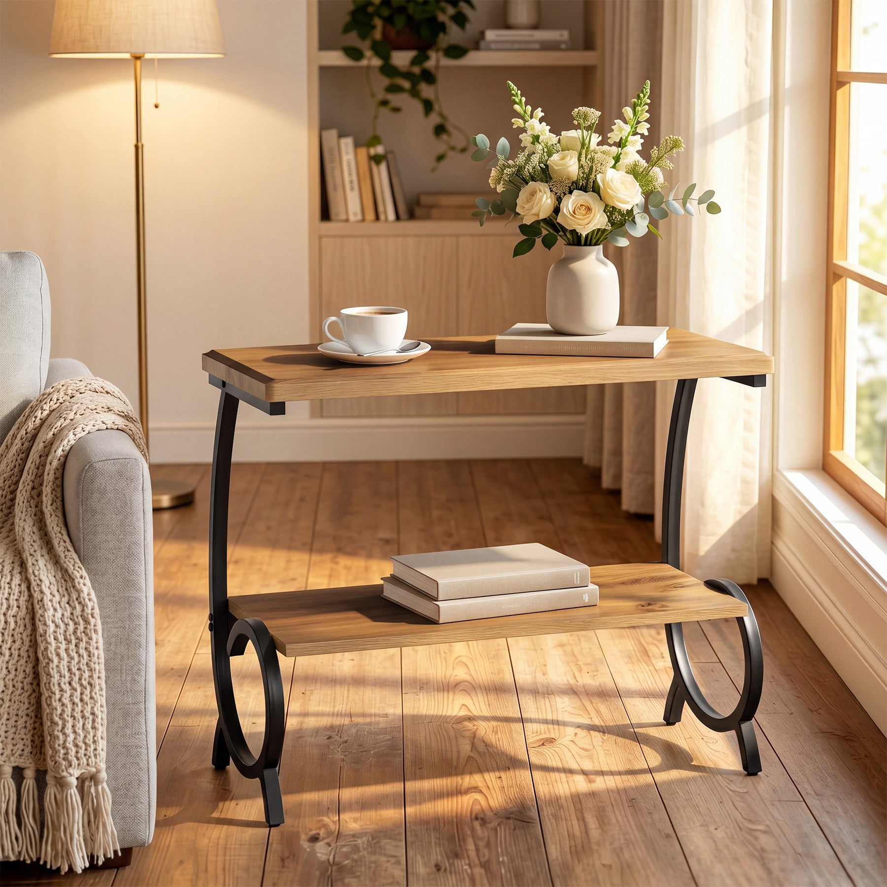 Tribesigns 23.6-Inch Tall 2-Tier End Table, Narrow Couch Side Table with J-Shaped Metal Legs