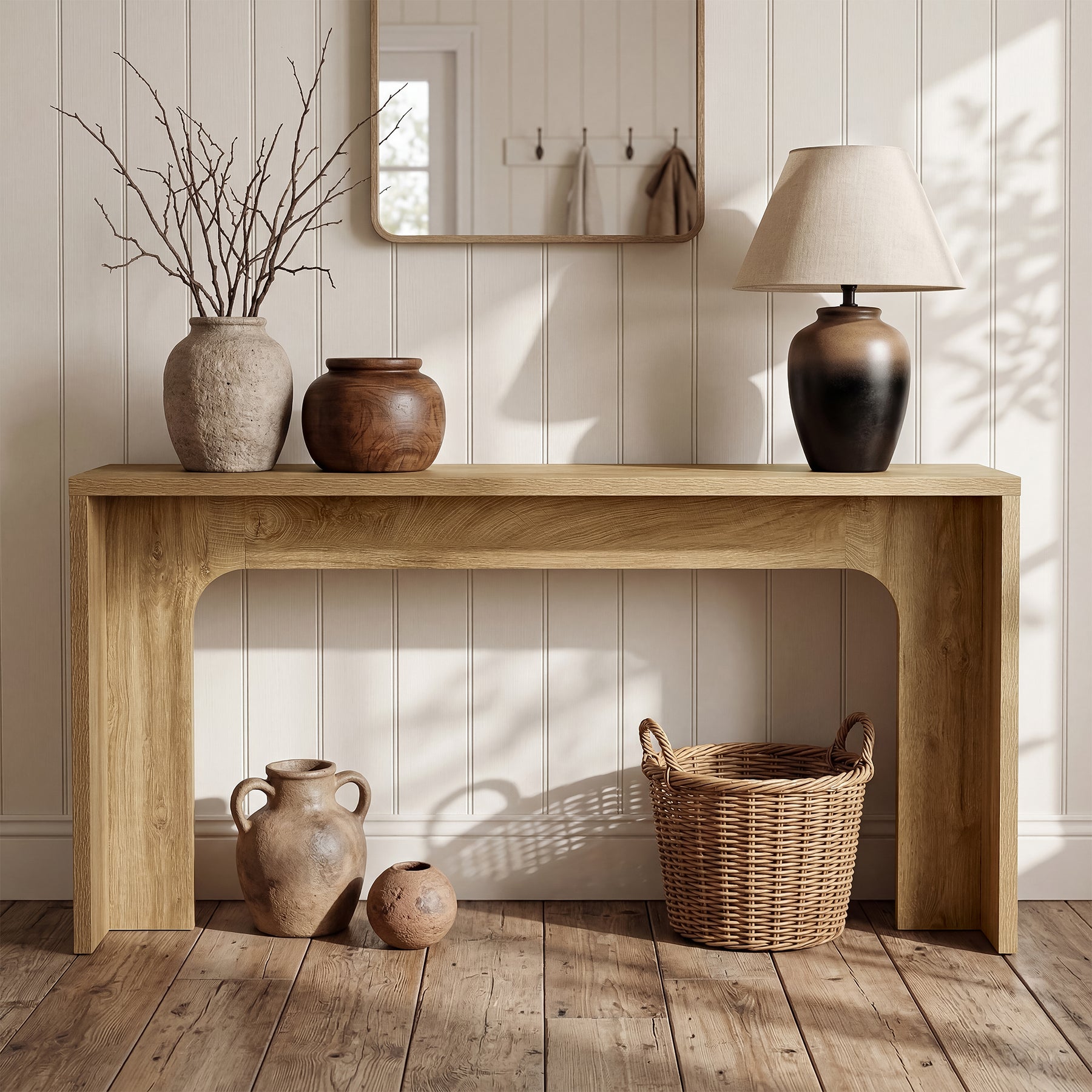 63-Inch Narrow Console Table, Minimalist Wood Entryway Table with Sturdy Base