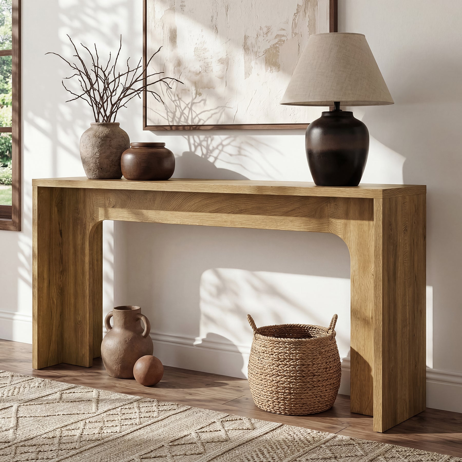 63-Inch Narrow Console Table, Minimalist Wood Entryway Table with Sturdy Base