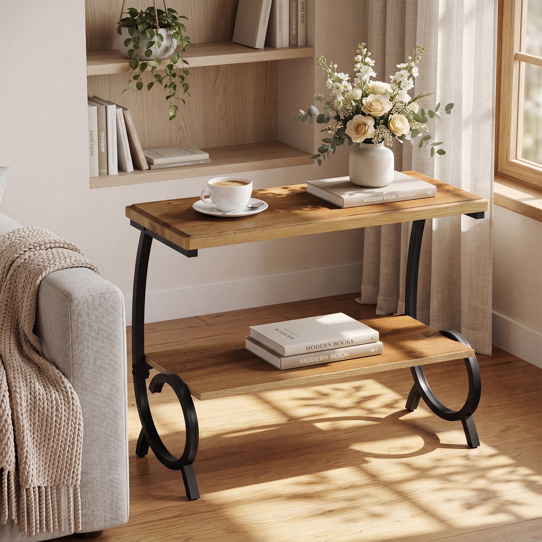 Tribesigns 23.6-Inch Tall 2-Tier End Table, Narrow Couch Side Table with J-Shaped Metal Legs