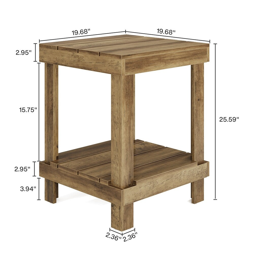 2-Tier End Table, Square Side Table Nightstand with 2 Storage Shelves