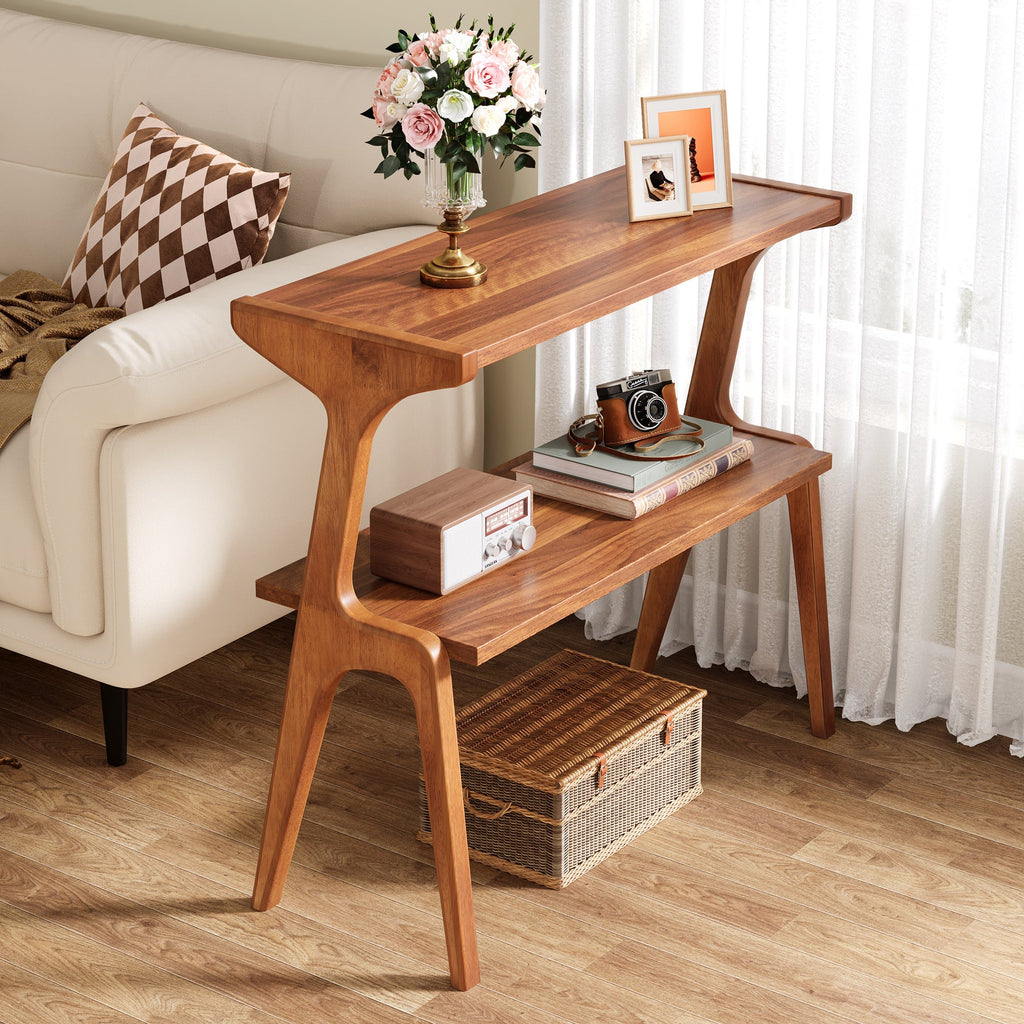 2 Tier End Table Slim Sofa Side Table Storage Shelf