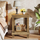 2-Tier End Table, Square Side Table Nightstand with 2 Storage Shelves 3