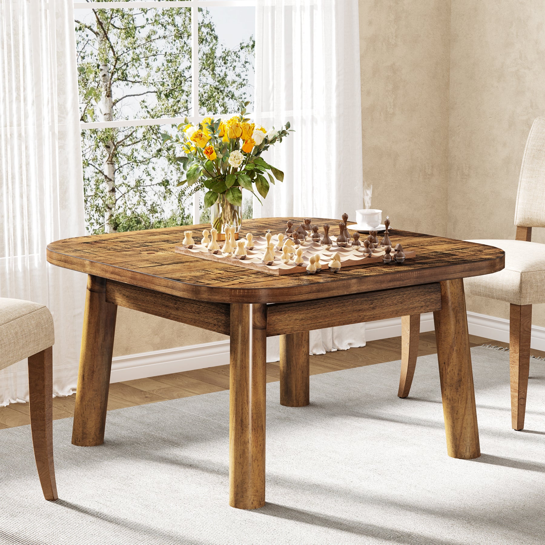 31.5" Solid Wood Square Coffee Table, Corner Farmhouse Center Table for Living Room