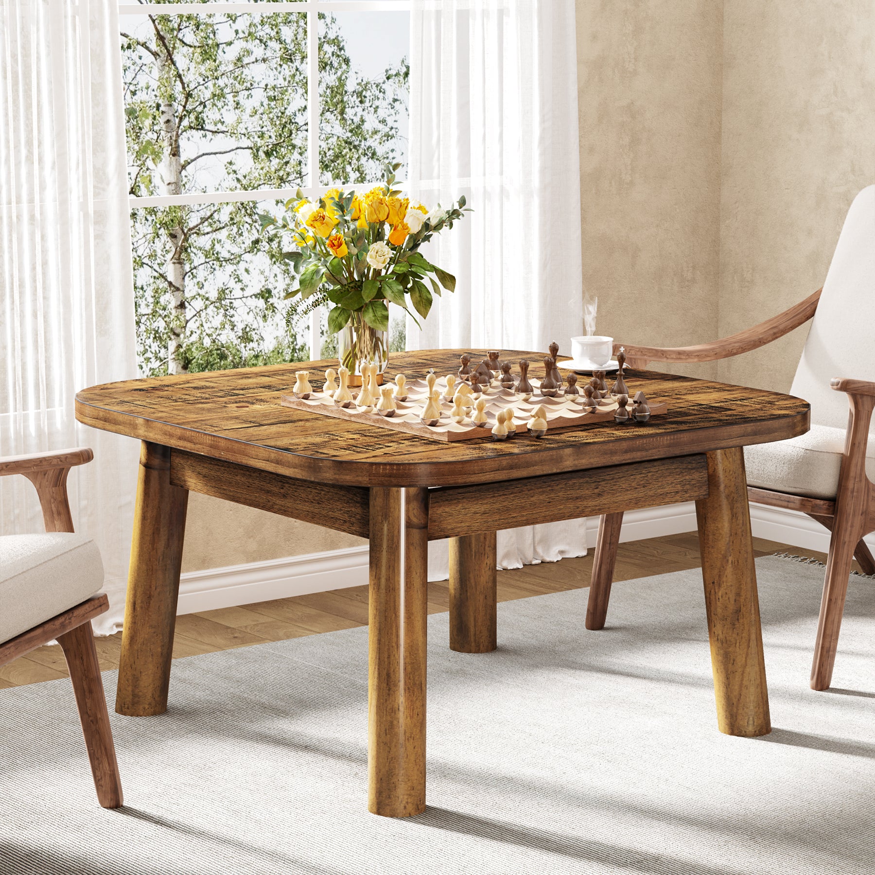 31.5" Solid Wood Square Coffee Table, Corner Farmhouse Center Table for Living Room