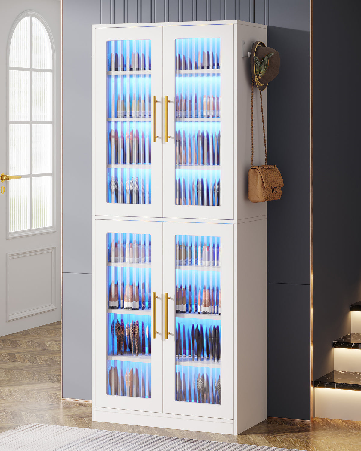 8-Tier Shoe Storage Cabinet with LED Lights and Acrylic Doors, Tall Entryway Shoe Organizer for Closet