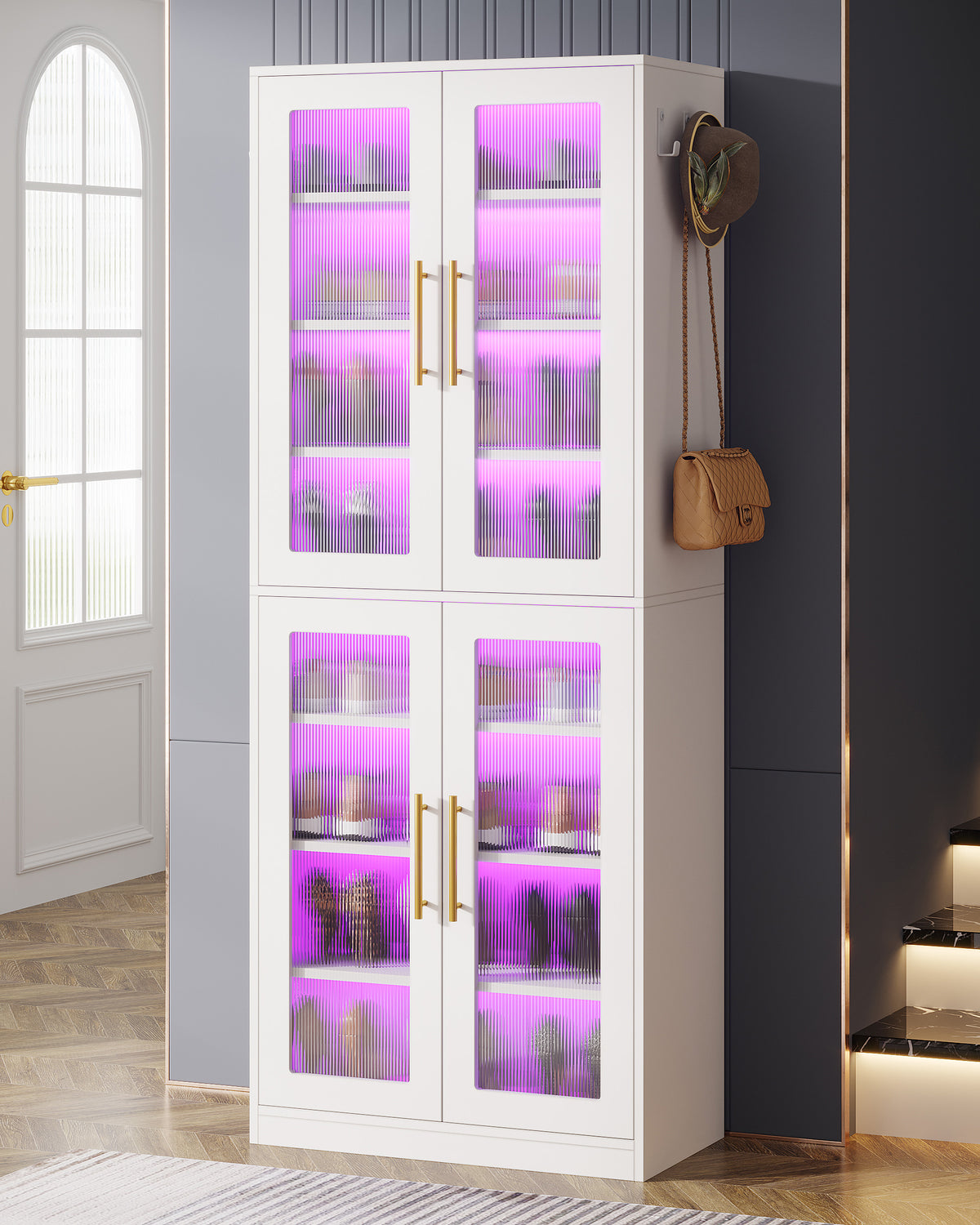 8-Tier Shoe Storage Cabinet with LED Lights and Acrylic Doors, Tall Entryway Shoe Organizer for Closet