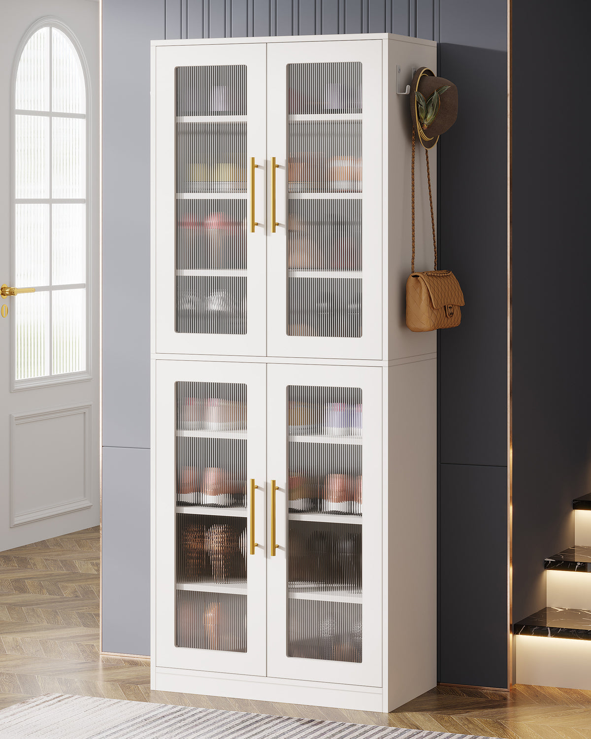 8-Tier Shoe Storage Cabinet with LED Lights and Acrylic Doors, Tall Entryway Shoe Organizer for Closet