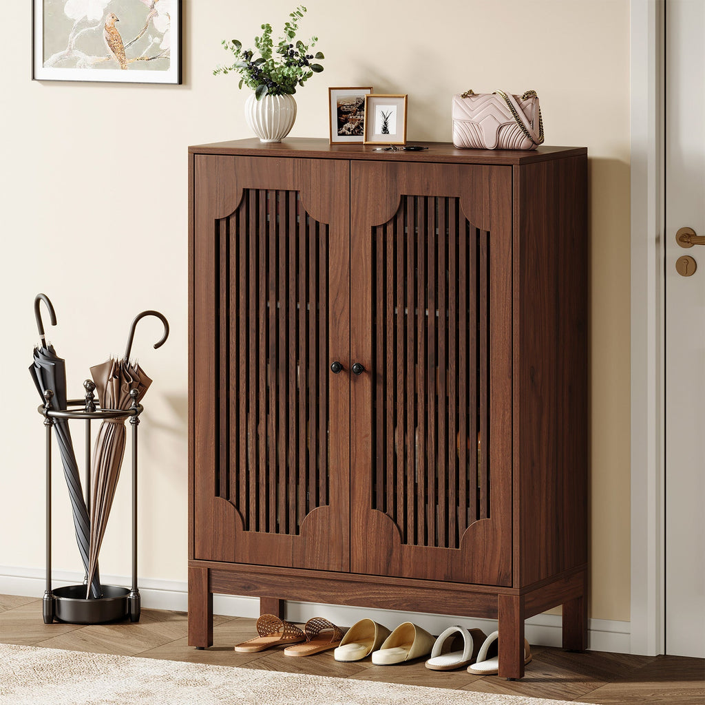 5 Tier Shoe Cabinet Doors Adjustable Wooden Shoe Rack Organizer 20 Pairs