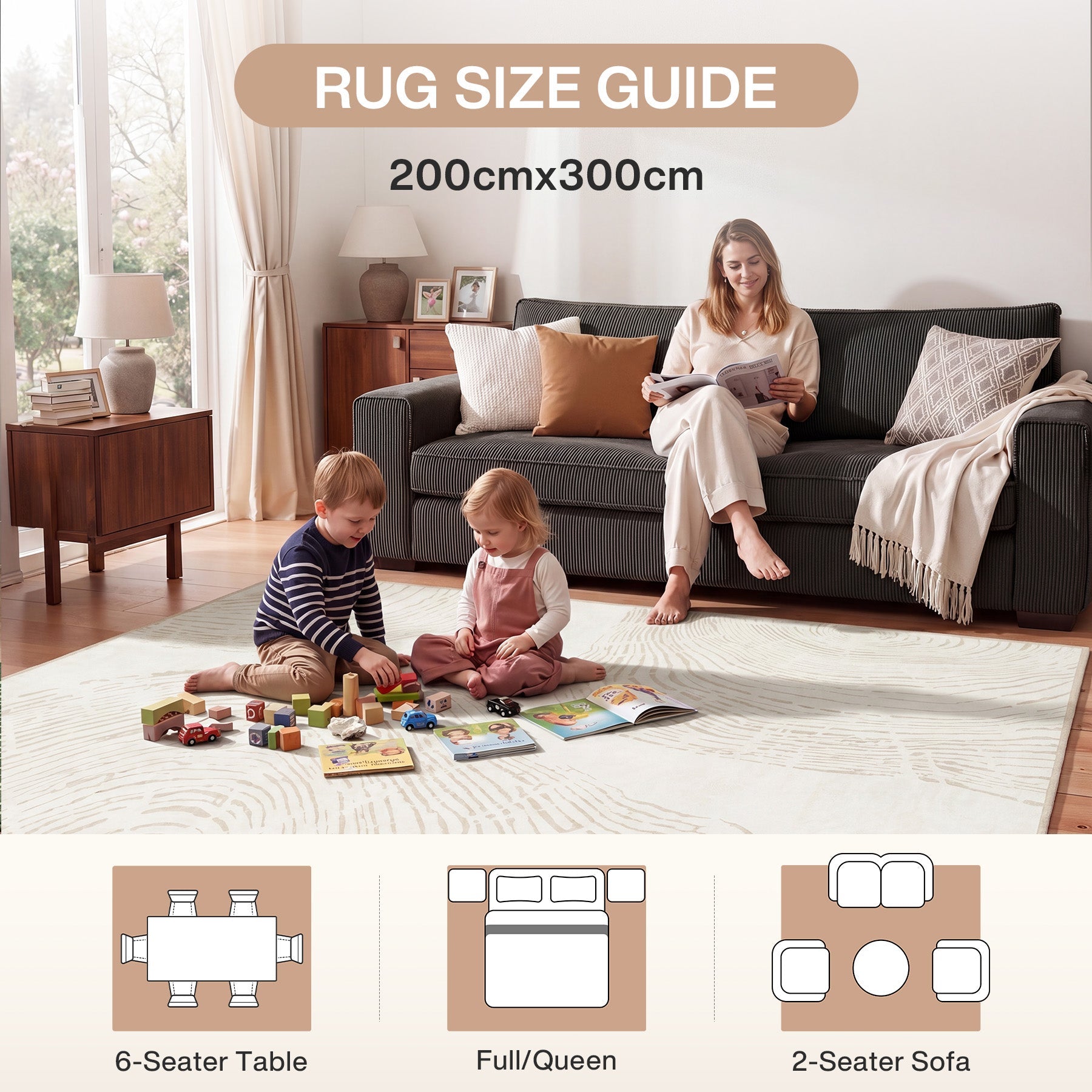 Tribesigns Washable Living Room Rug, Soft Low-Pile Rug with Abstract Pattern, Minimalist Boho Style, Non-Slip