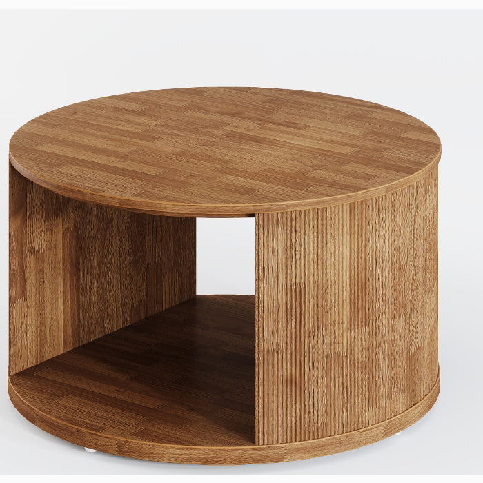 31.5" Round Mid-Century Coffee Table - Walnut Fluted Base with Storage for Small Spaces