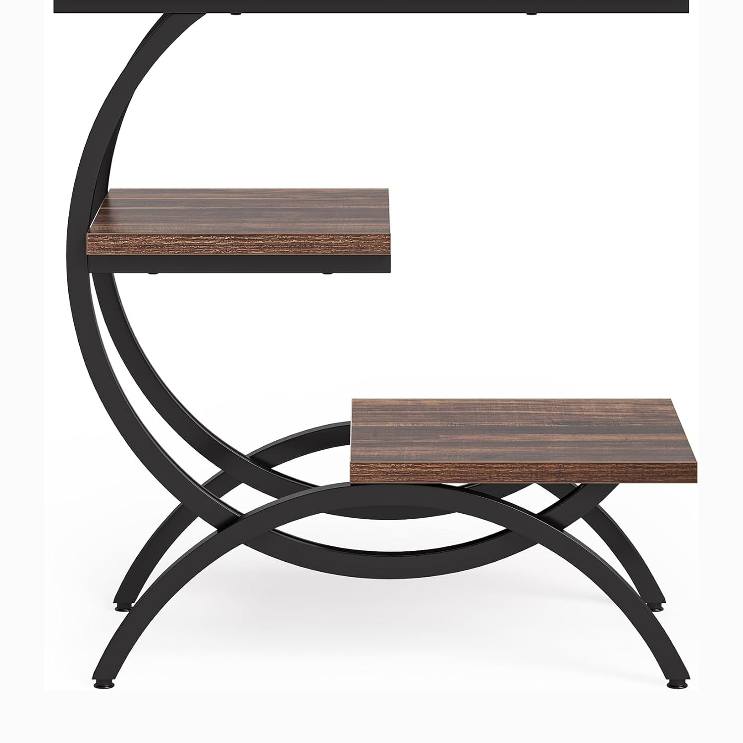 23.62" Industrial Brown Oak Side Table - Black Metal C-Frame & 3 Shelves