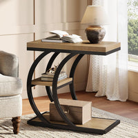 23.6" End Table, 3-Tier Couch C-Shaped Side Table with Storage#Colour_Brown