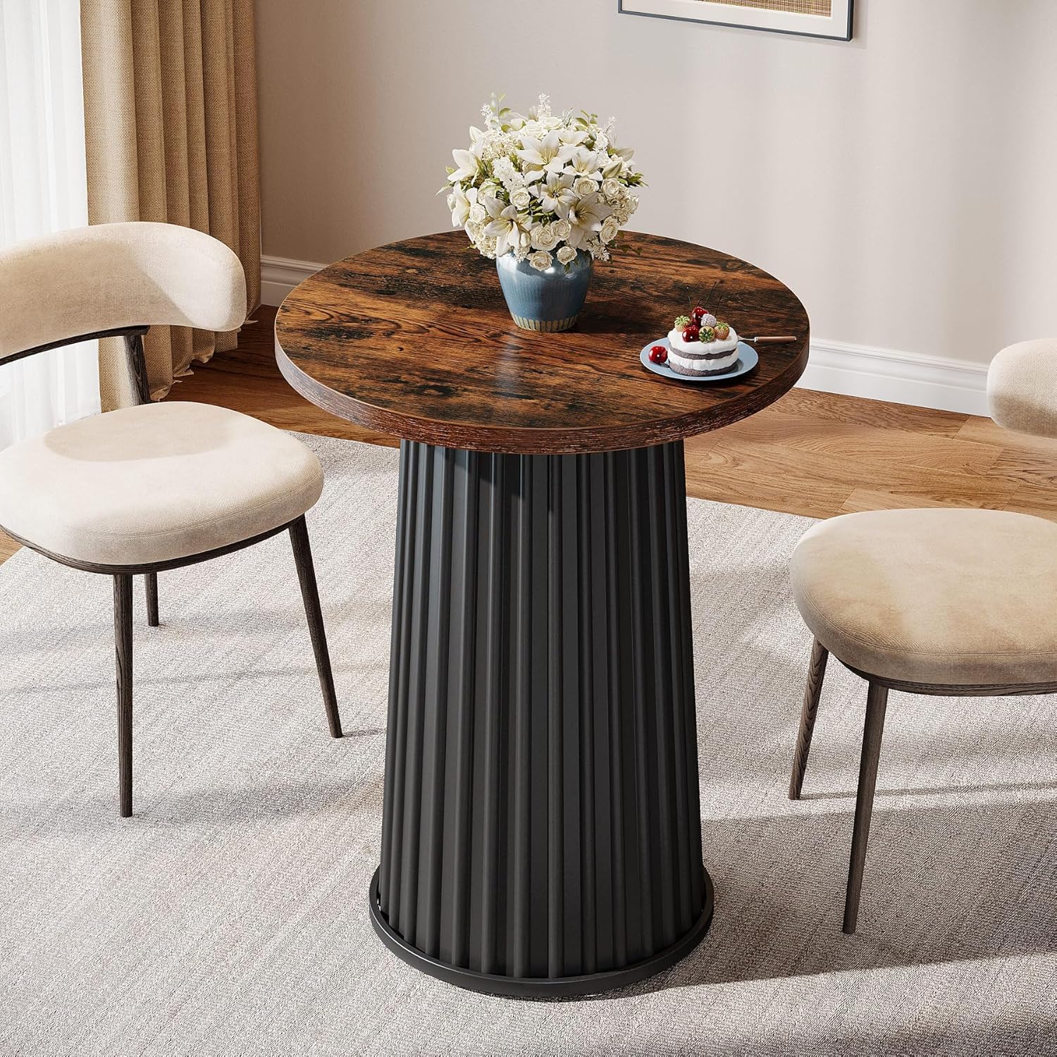 23.6" Round Kitchen Table - Small Space Dining Table w/Metal Base
