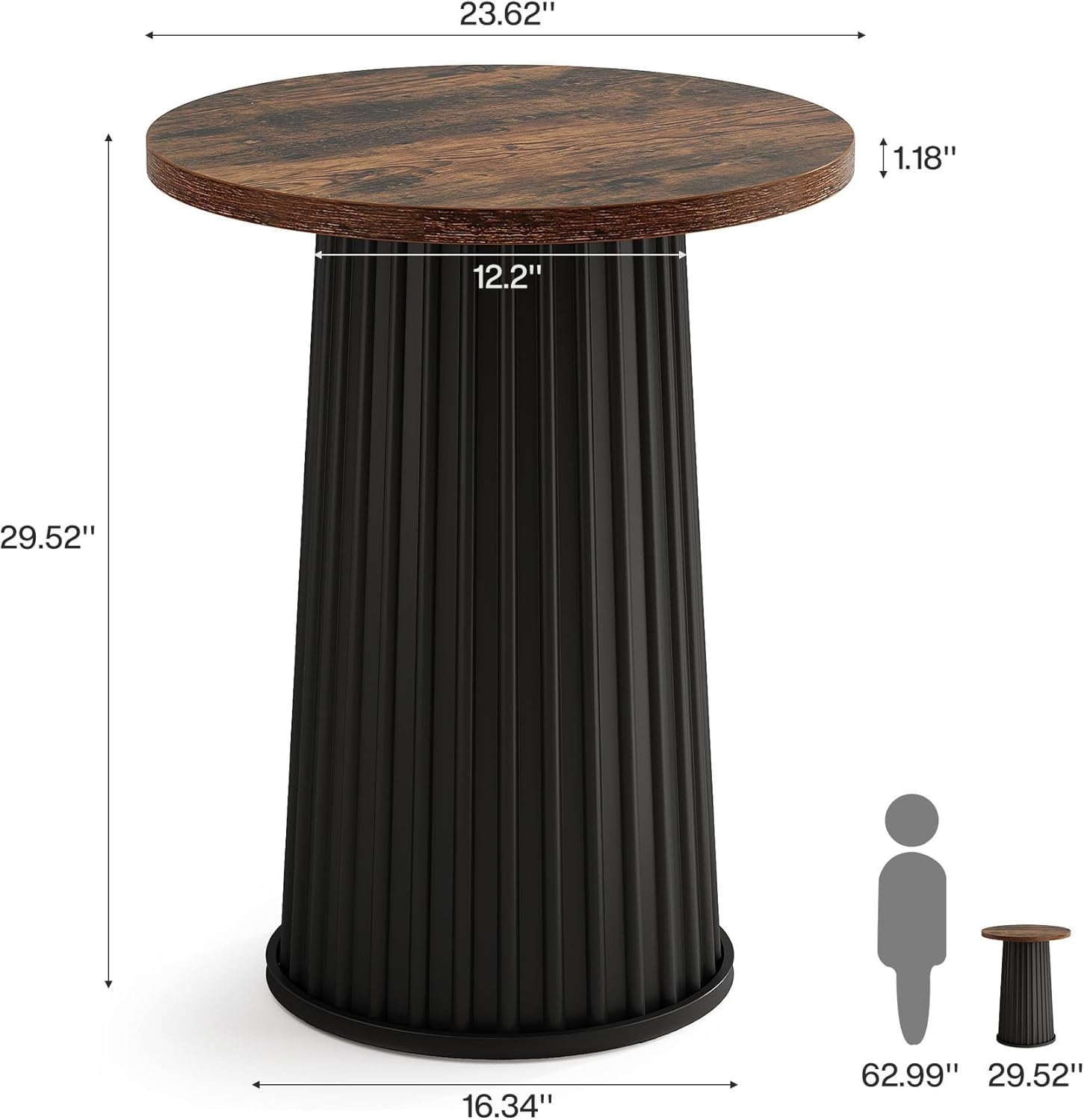 23.6" Round Kitchen Table - Small Space Dining Table w/Metal Base
