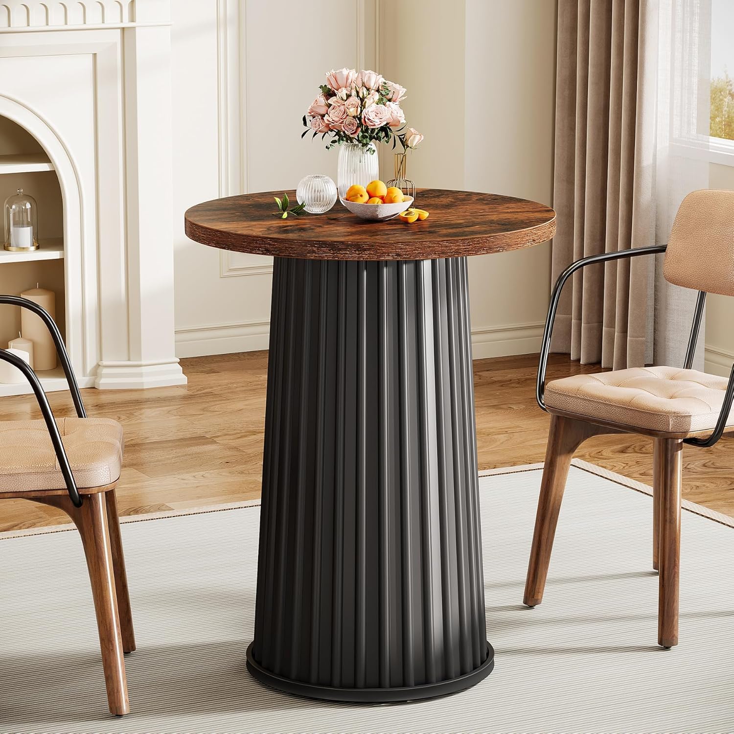 23.6" Round Kitchen Table - Small Space Dining Table w/Metal Base