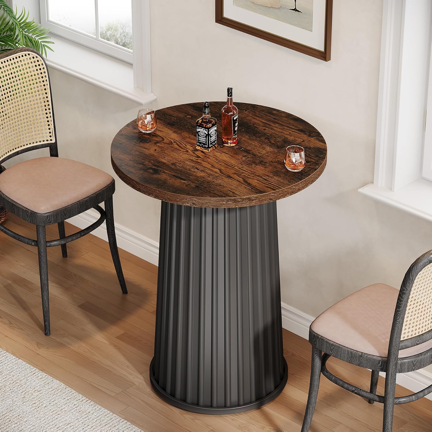 23.6" Round Kitchen Table - Small Space Dining Table w/Metal Base