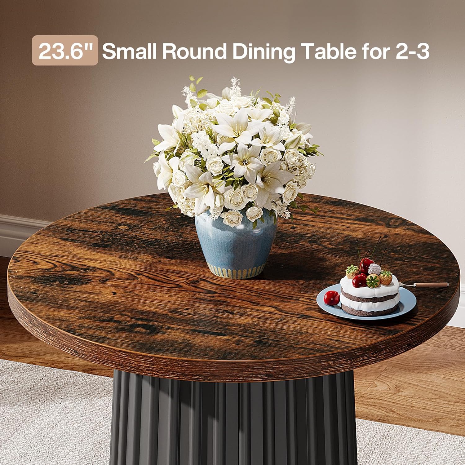 23.6" Round Kitchen Table - Small Space Dining Table w/Metal Base