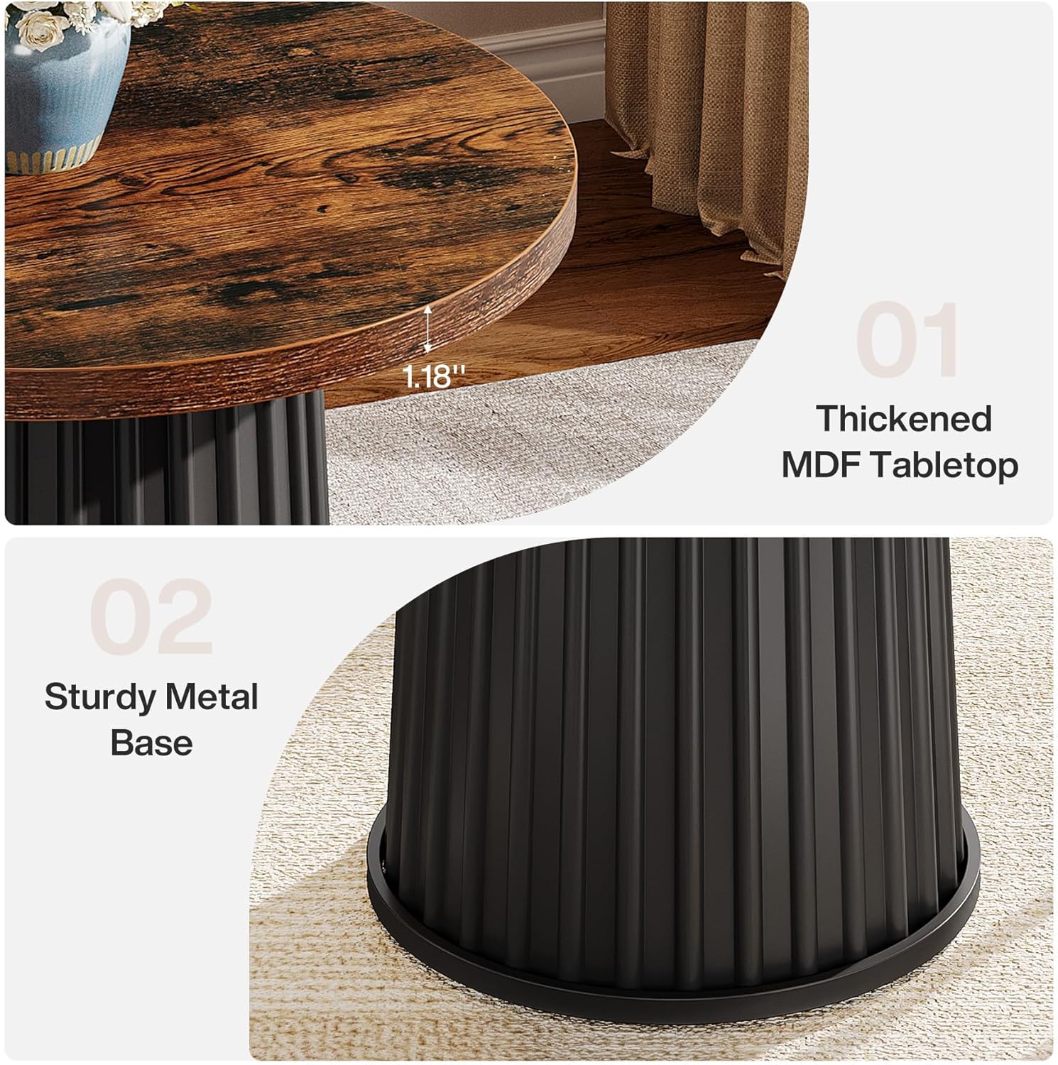 23.6" Round Kitchen Table - Small Space Dining Table w/Metal Base