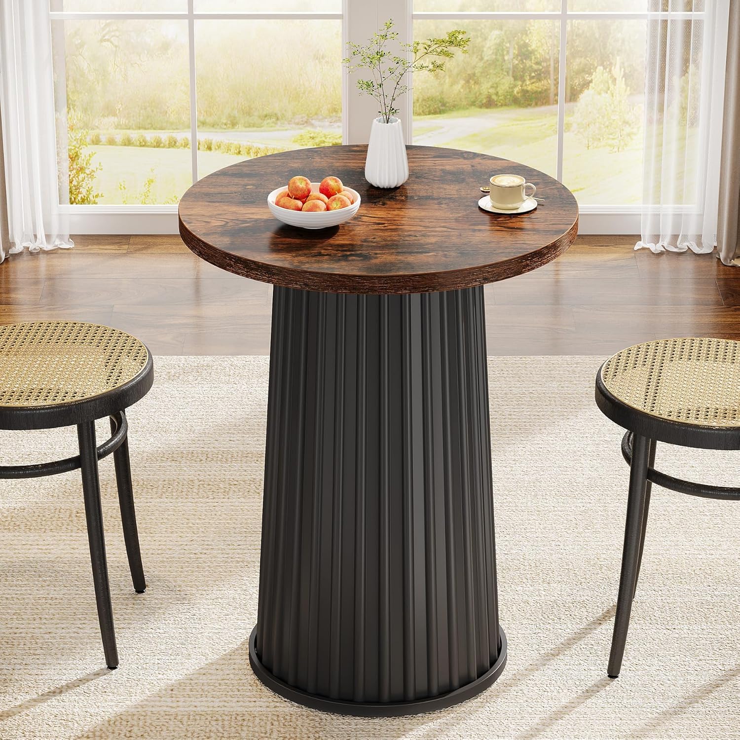 23.6" Round Kitchen Table - Small Space Dining Table w/Metal Base