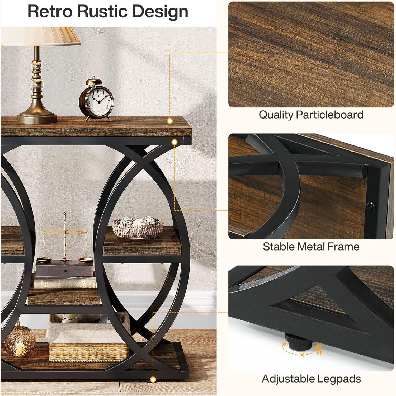 23.6" Rustic 4-Shelf End Table - Narrow Storage Side Table for Bedroom & Living Room