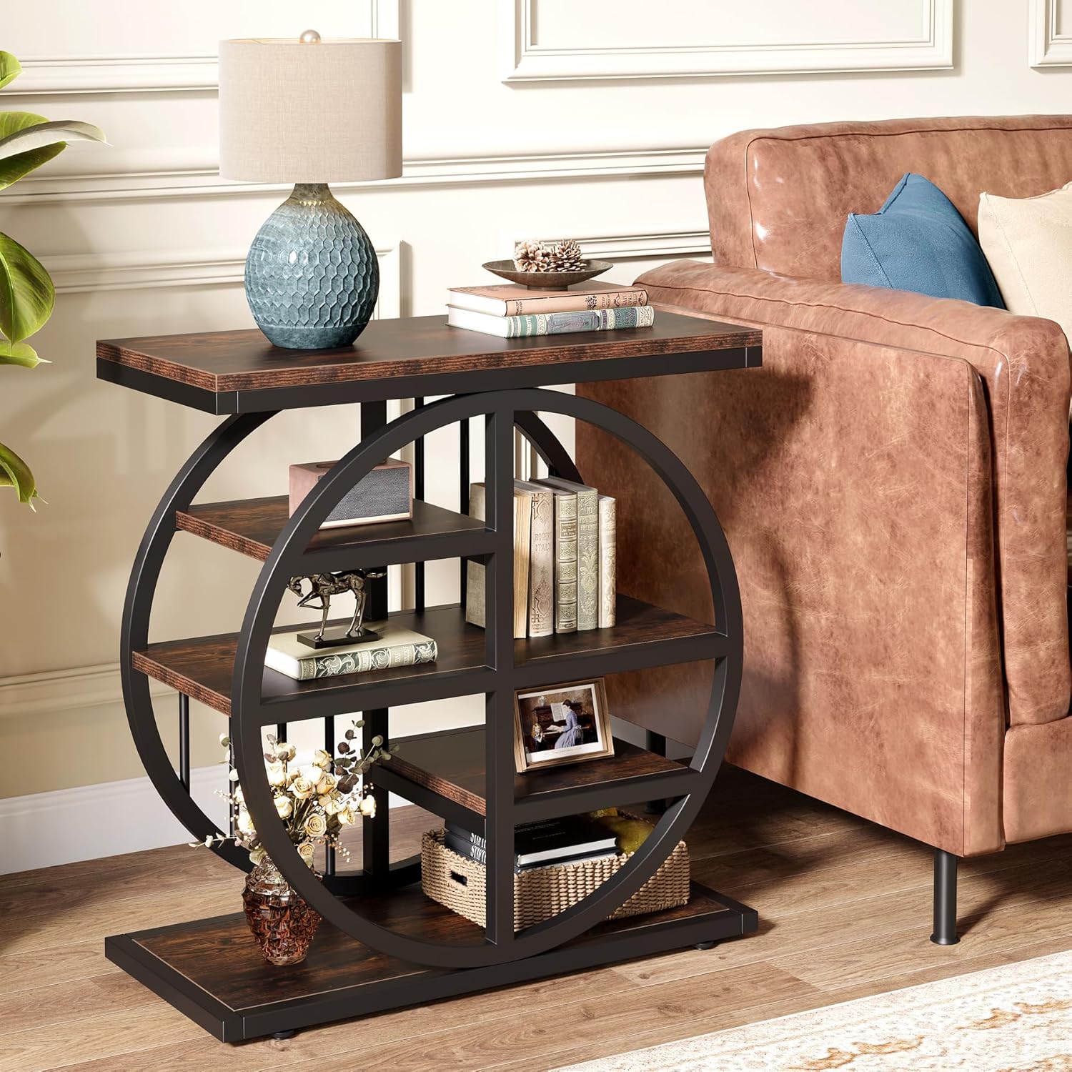 24" Industrial End Table - 5-Tier Narrow Side Table with Metal Frame