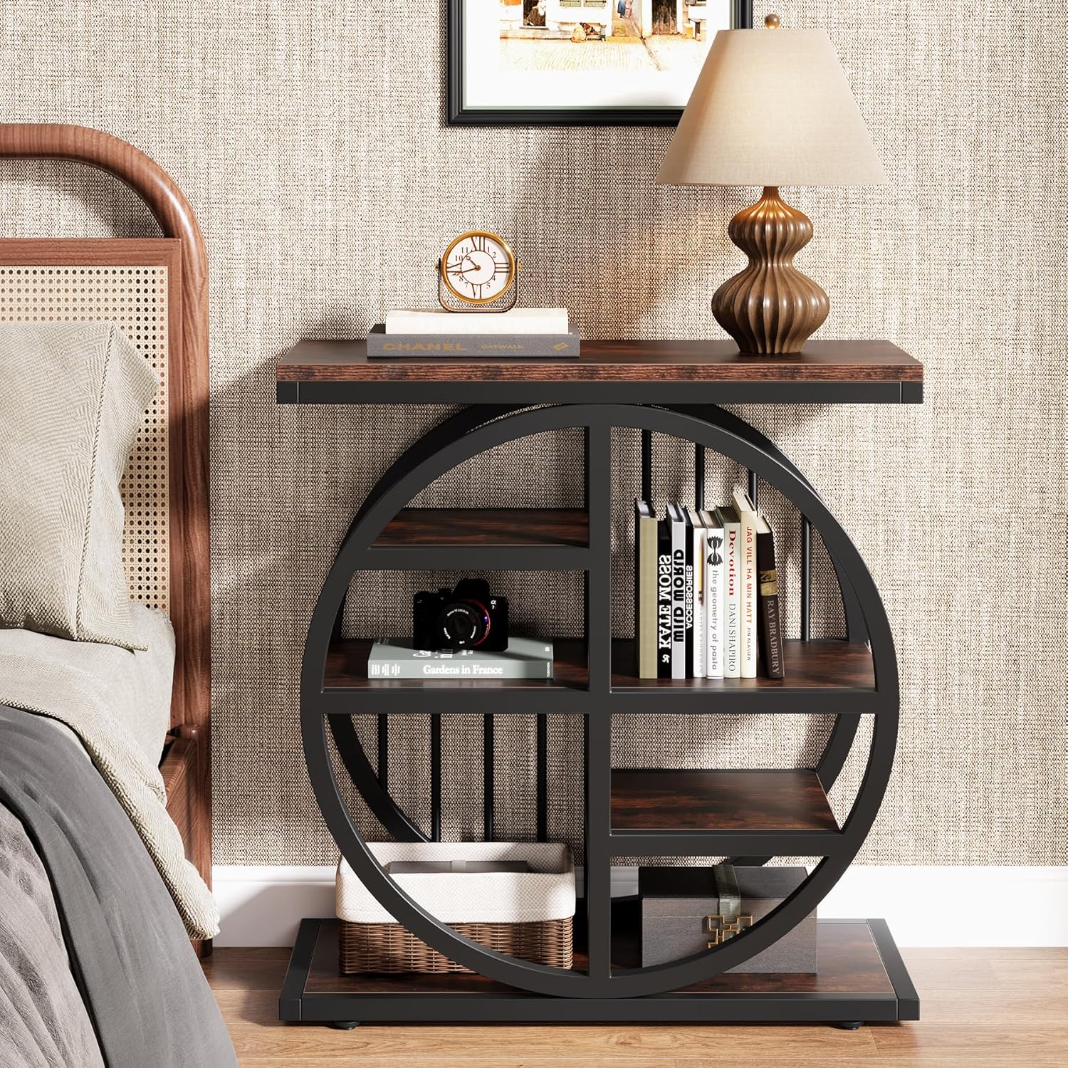 24" Industrial End Table - 5-Tier Narrow Side Table with Metal Frame